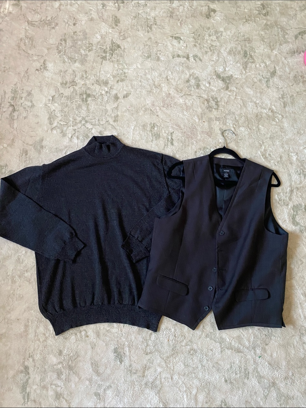 Vintage Wool Alfani Black Knit Sweater with Black Tailored Vest